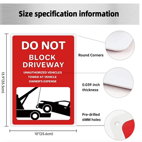 NEW Do Not Block Driveway Sign 10x13.9 Inches - Picture 6 of 6